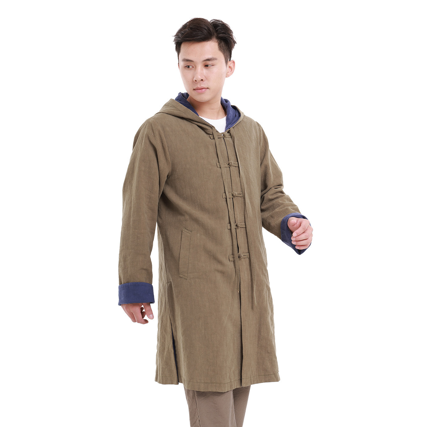 Manteau chinois à capuche en lin épais moyen