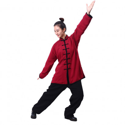 Tenue Tai Chi / Kung Fu classique rouge et noir en lin personnalisée