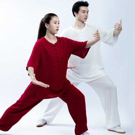 [BLACK FRIDAY -10%] Tenue Tai Chi Kung Fu sans col pour l'été en coton et ramie